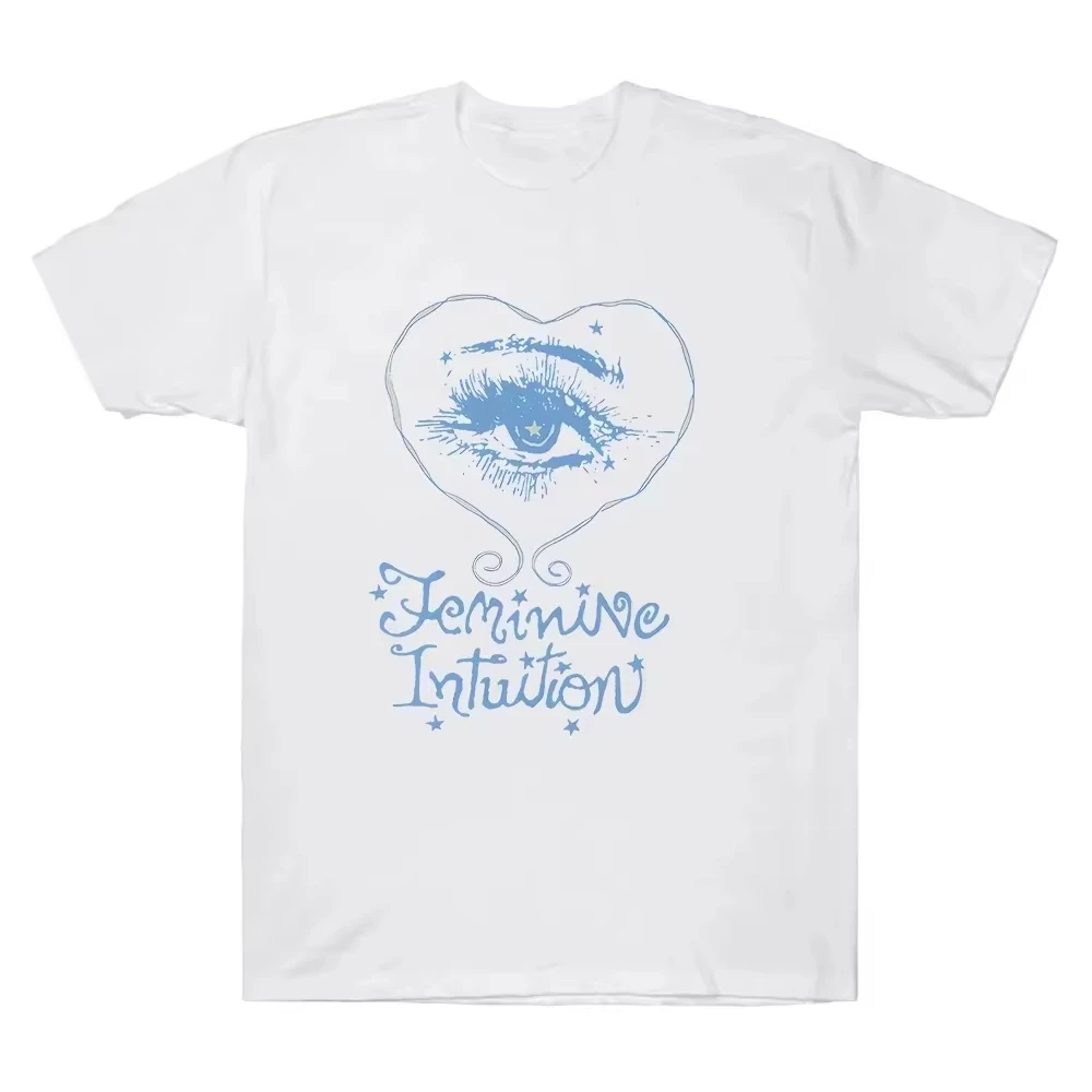 2026 Summer Feminine Intuition Heart Eye Hot Graphic Front Print White T-Shirt Unisex Oversized Y2K Art Streetwear Cotton Tee