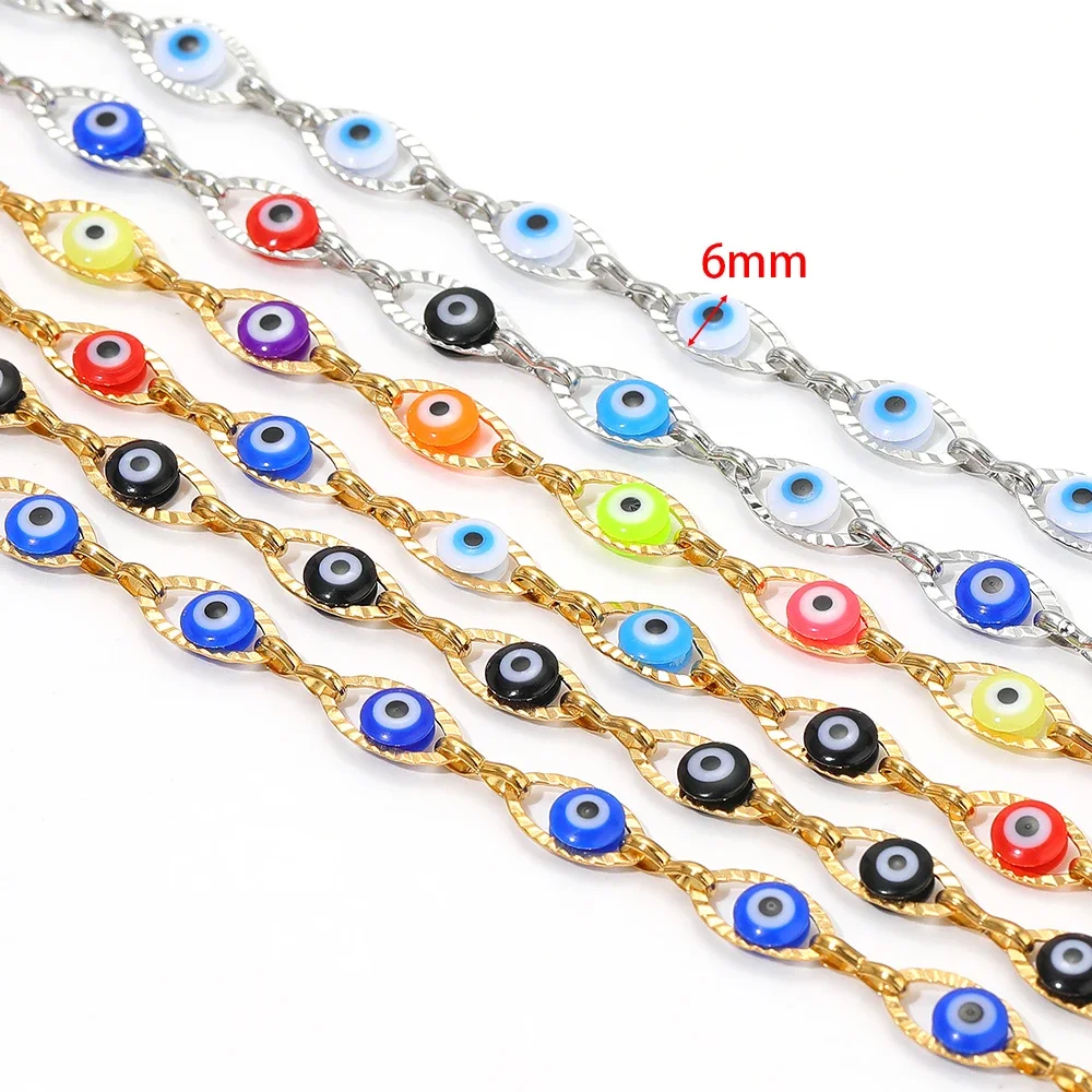 1Meter Stainless Steel Evil Eye Chains Oval Embossed Chain for DIY Necklace Anklet Sweater Beaded Chains Jewelry Making Supplies