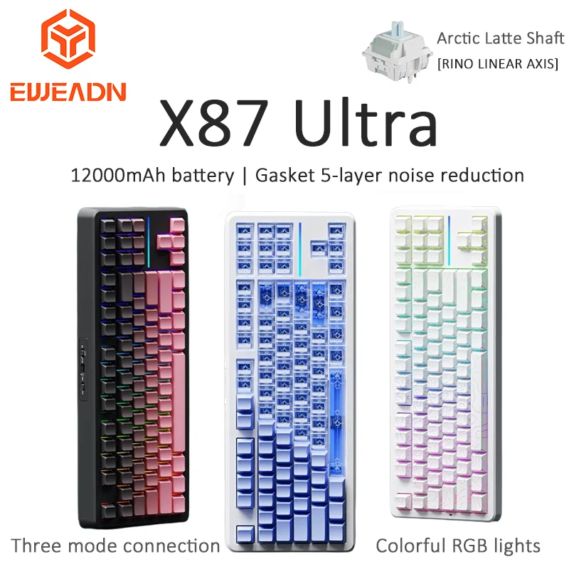 

EWEADN X87Ultra Механическая клавиатура Беспроводная трехрежимная игровая клавиатура для киберспорта по индивидуальному заказу RGB, 2,4G/проводная/Bluetooth