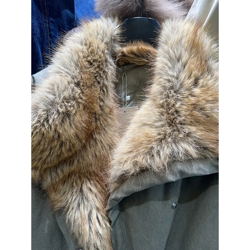 Benuynffy 2025 Autumn Winter Street Retro Fur Collar Thick Washed Jacket Women's Fashion Long Sleeve Warm Coats Woman Outerwear