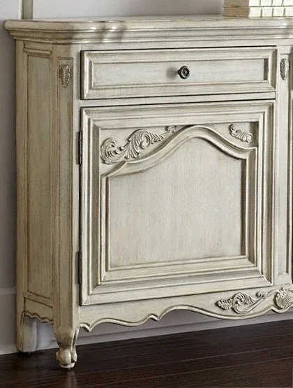 Lemari samping ruang makan dari kayu solid, lemari lantai dua pintu berukir kayu ek Eropa, loker dekoratif untuk teras