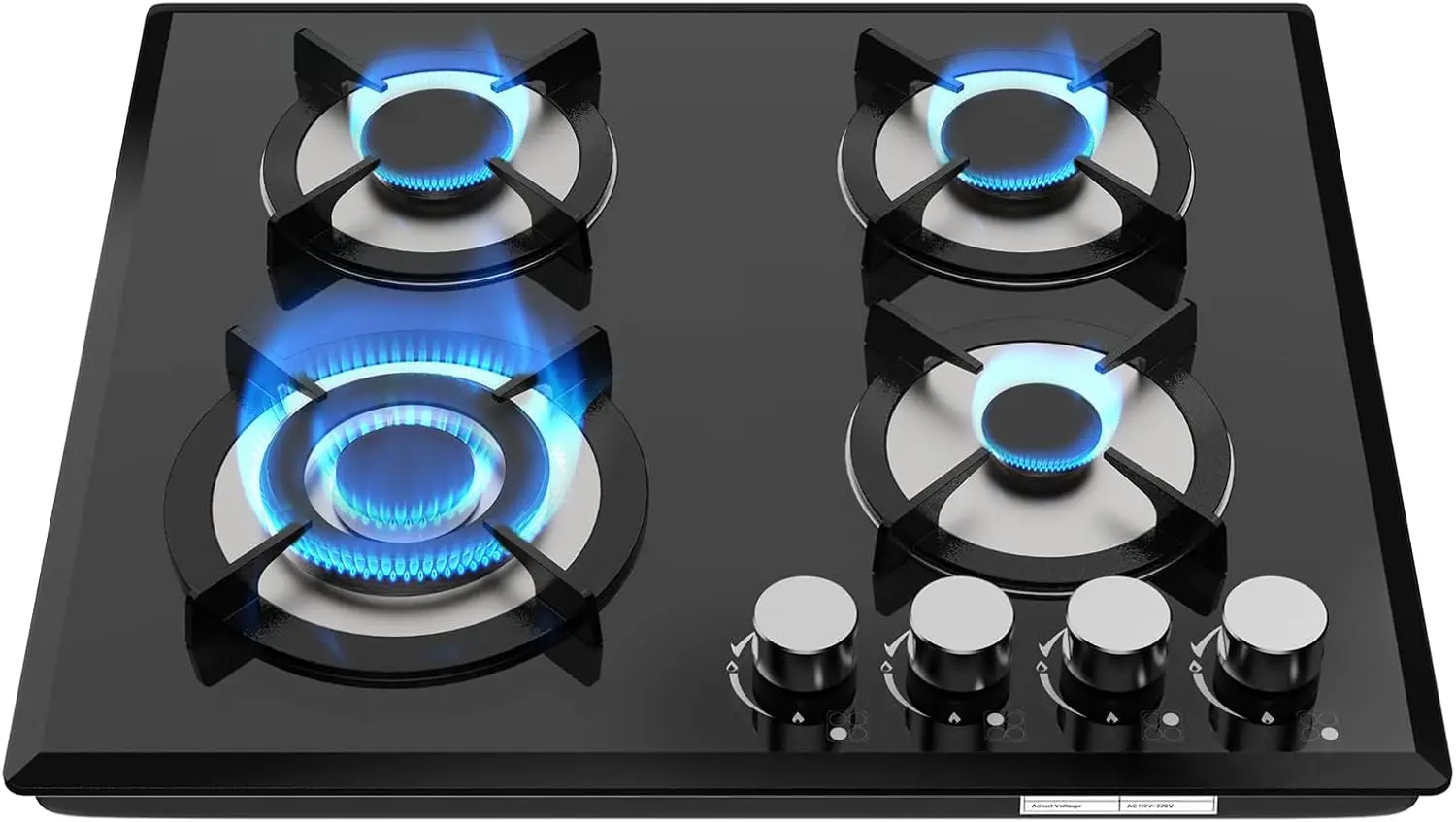 Estufa de gas de 4 quemadores de 24 pulgadas, convertible de gas propano/natural, mesa de cocina de vidrio templado para uso interior/exterior