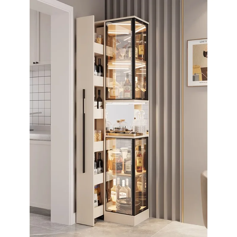 

Glass corner wine cabinet display cabinet, home living room, wall facing modern and minimalist TV cabinet,