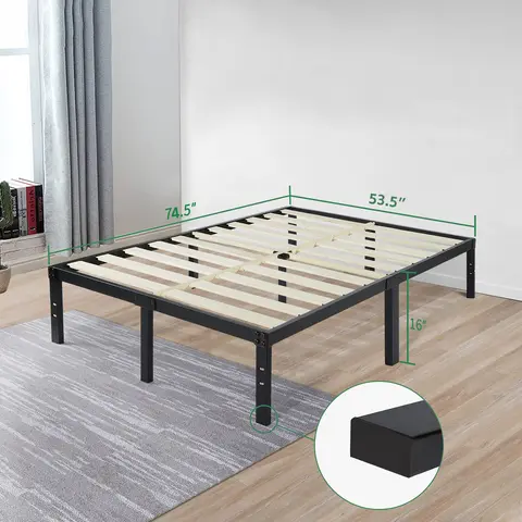 나무 칸막이 침대 프레임, 헤비 듀티 침대 프레임, 매트리스 파운데이션, 박스 용수철 필요 없음, 16 인치