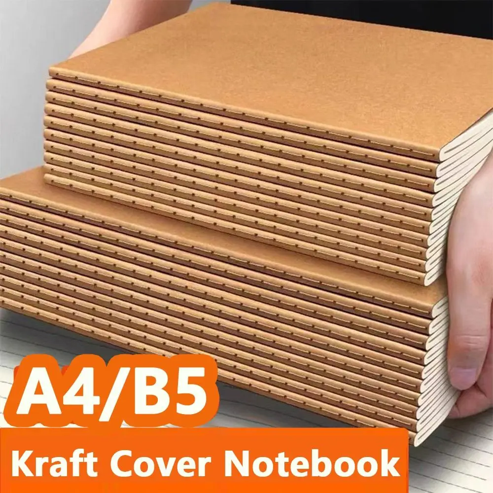 A4/B5 Kraft Cover Notebook Vintage Diary Book Grid/Lined Notepad Students Writing Book Portable Blank Sketchbook For School