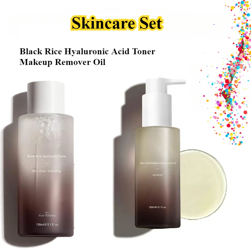 Women's Face Care Kit Hyaluronic Acid Black Rice Toner Makeup Remover Oil Skincare Set Deep Cleansing  Korean Skincare Product