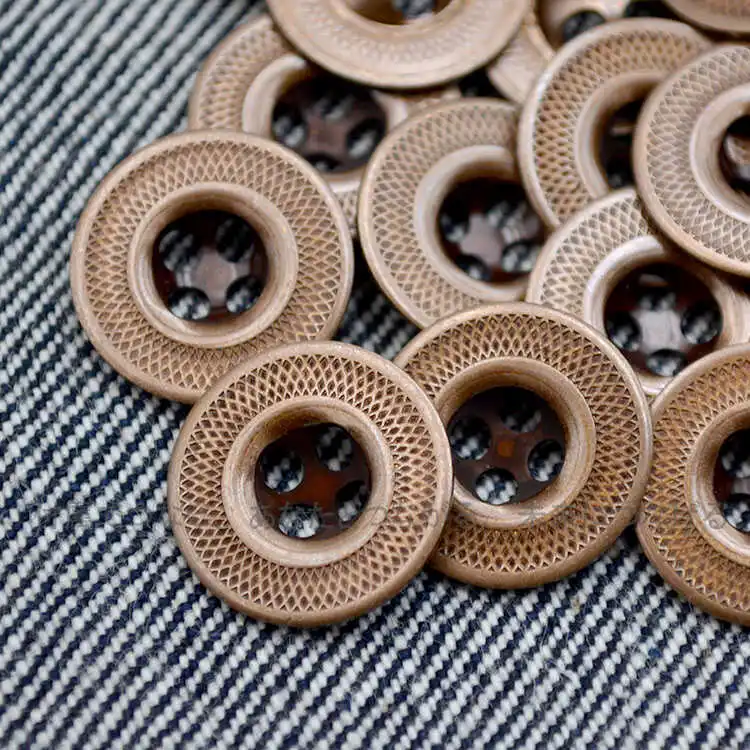 Japan Imported YKK Four-eye Hand-sewn Metal Buttons Copper Integrated Forming Shirt Jacket Retro Button 15pieces