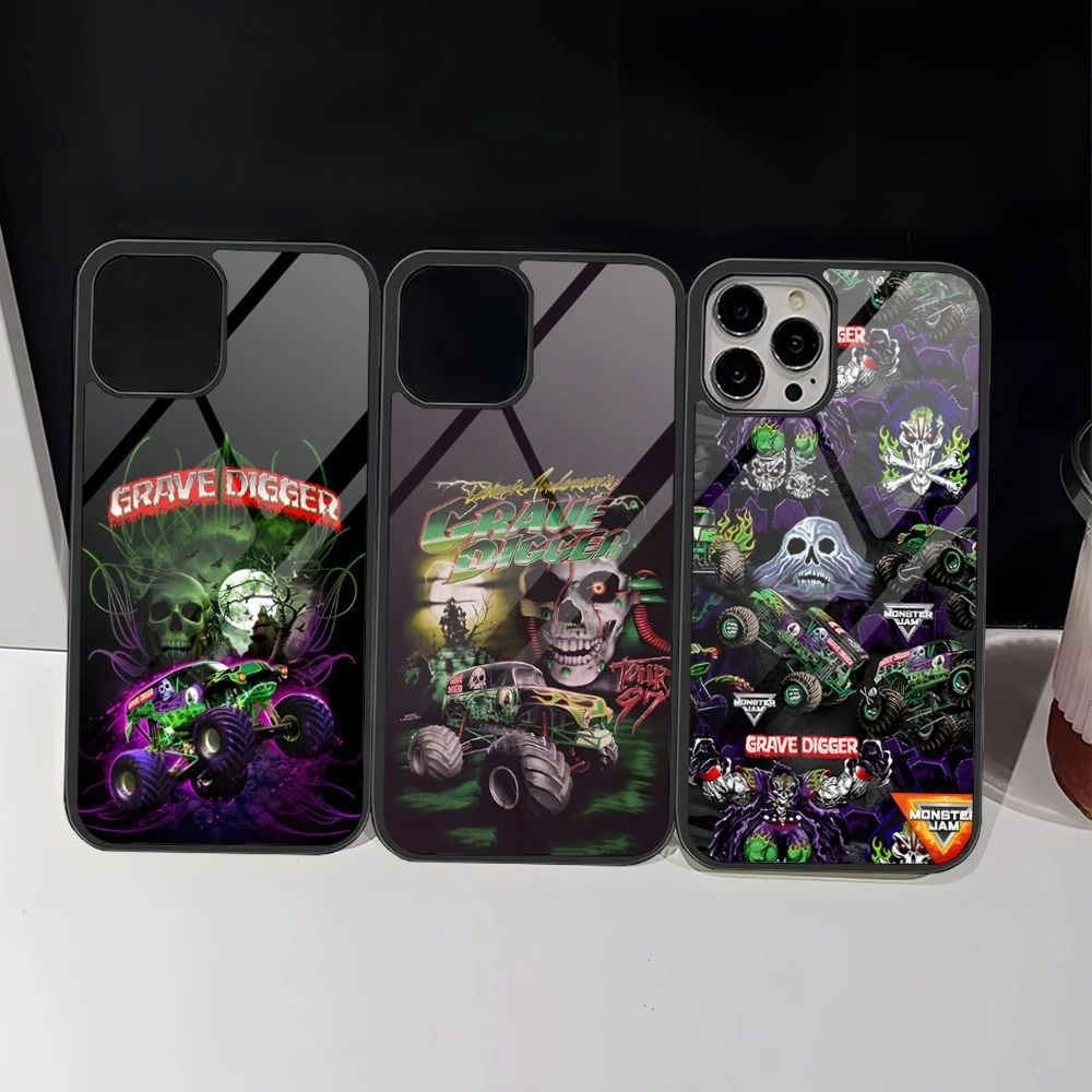 Grave Digger Monster Truck Phone Case For Iphone 16 Pro 15 Pro Max 14 12 11 13 Mini 8 7 Plus X Xs XR PC+TPU Design Cover