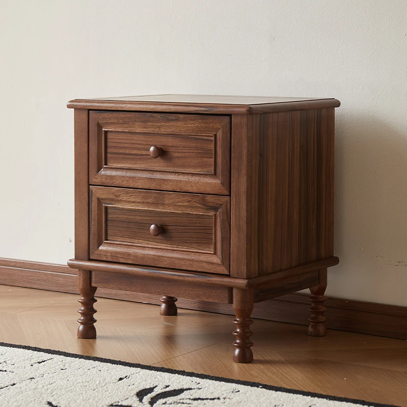 

Ретро-тумбочка из черного ореха с ящиками, шкафчик для хранения из массива дерева, антикварный шкафчик, прикроватная тумбочка для гостиной