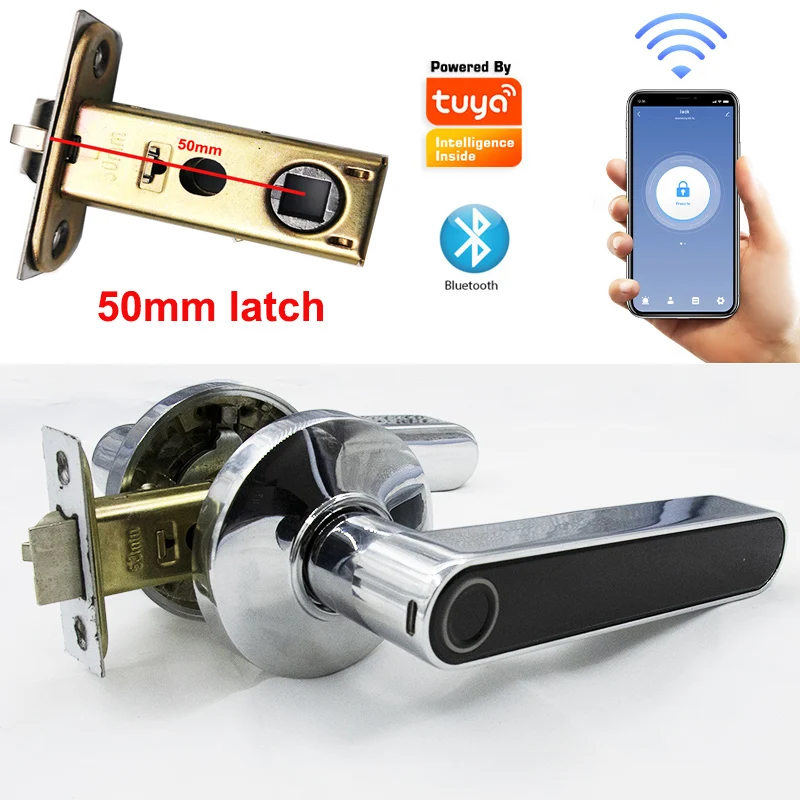 50mm Bolt Included Tuya Smart Bluetooth Lock Code Handle Lock Biometric Fingerprint Electronic Door Lock Swing Door Lock