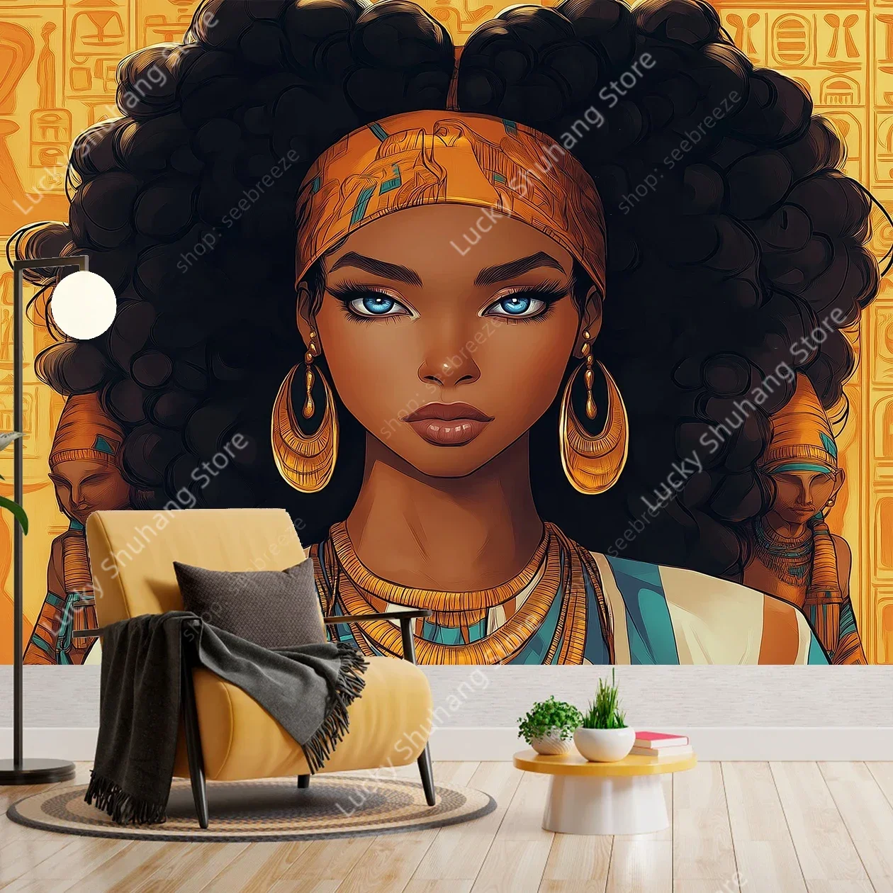 Regal African Queen Tapestry Ancient Egyptian Heritage Wall Art Vibrant Cultural Decor Bohemian Room Dormitory Office Bedroom