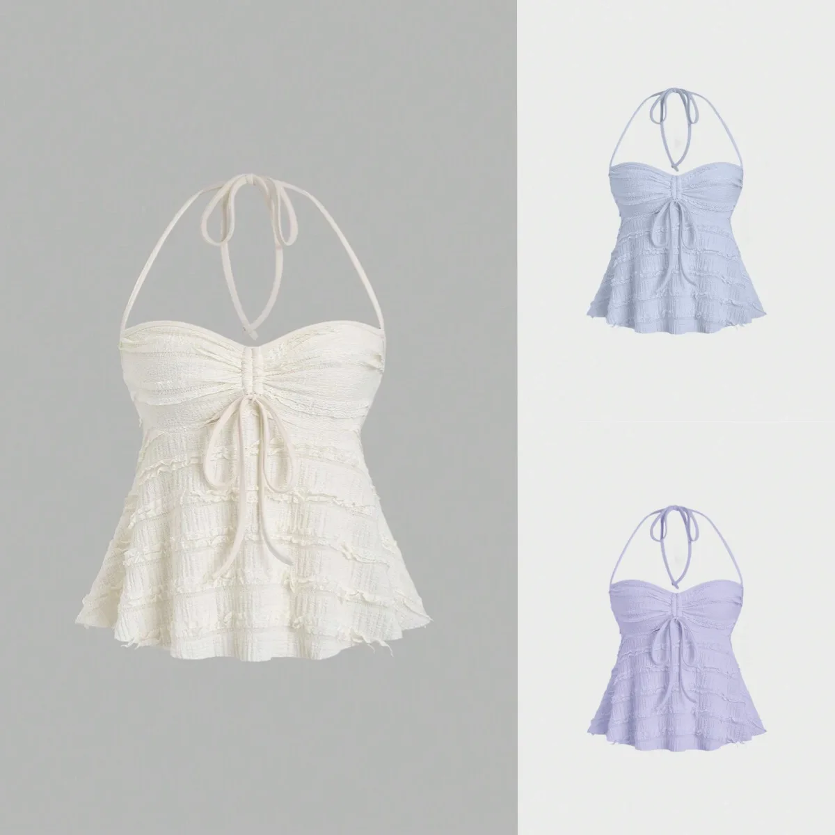 

2026women's New Summer Fashion Solid Color Sexy Hottie Design Lace-up Short Cool Beach Tube Top Halter Neck Halter Top for Women