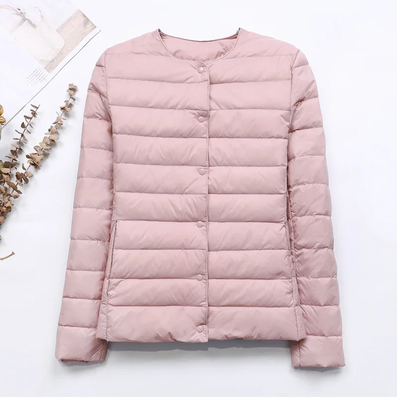 Ultra Light Duck Down Jacket Women 2023 Autumn Winter Slim Short Collarless Down Coat Female Windproof Parka Portable Outerwear