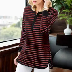 2024 New Autumn Spring Polyester O Neck Long Sleeve Woman T-shirts Fashion European Style Striped t shirt