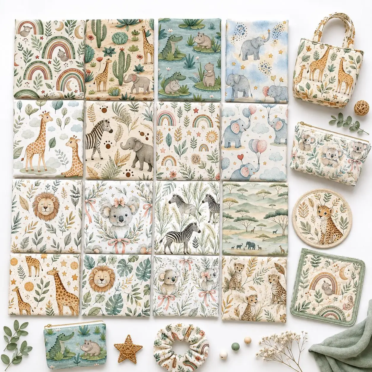 50*145cm Animal Elephant Koala Lion Zebra Polyester Fabric For Tissue Sewing Quilting Fabrics Needlework Material DIY Handmade