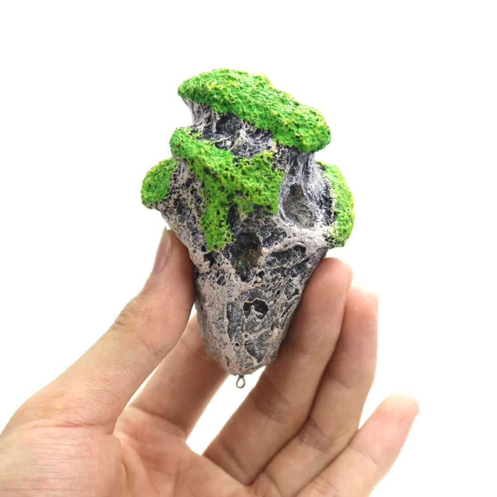 Resin Floating Aquarium Rock Suspended Rock Texture Floating Island Ornament Synthetic Moss Green And Gray Fish Tank Ornament
