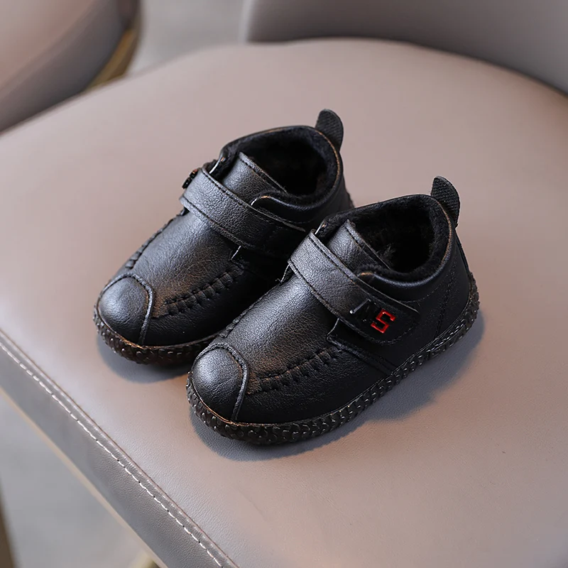 Children's Baby Padded Leather Shoes Fall and Winter Brown Boys Girls Soft Casual Shoes 2024 New Black Kids Boots