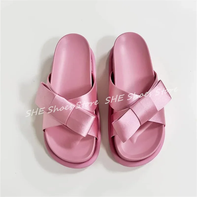 

Летние пляжные женские сандалии на массивной подошве с узлом-бабочкой, повседневные женские непромокаемые тапочки на плоской подошве с одним ремешком