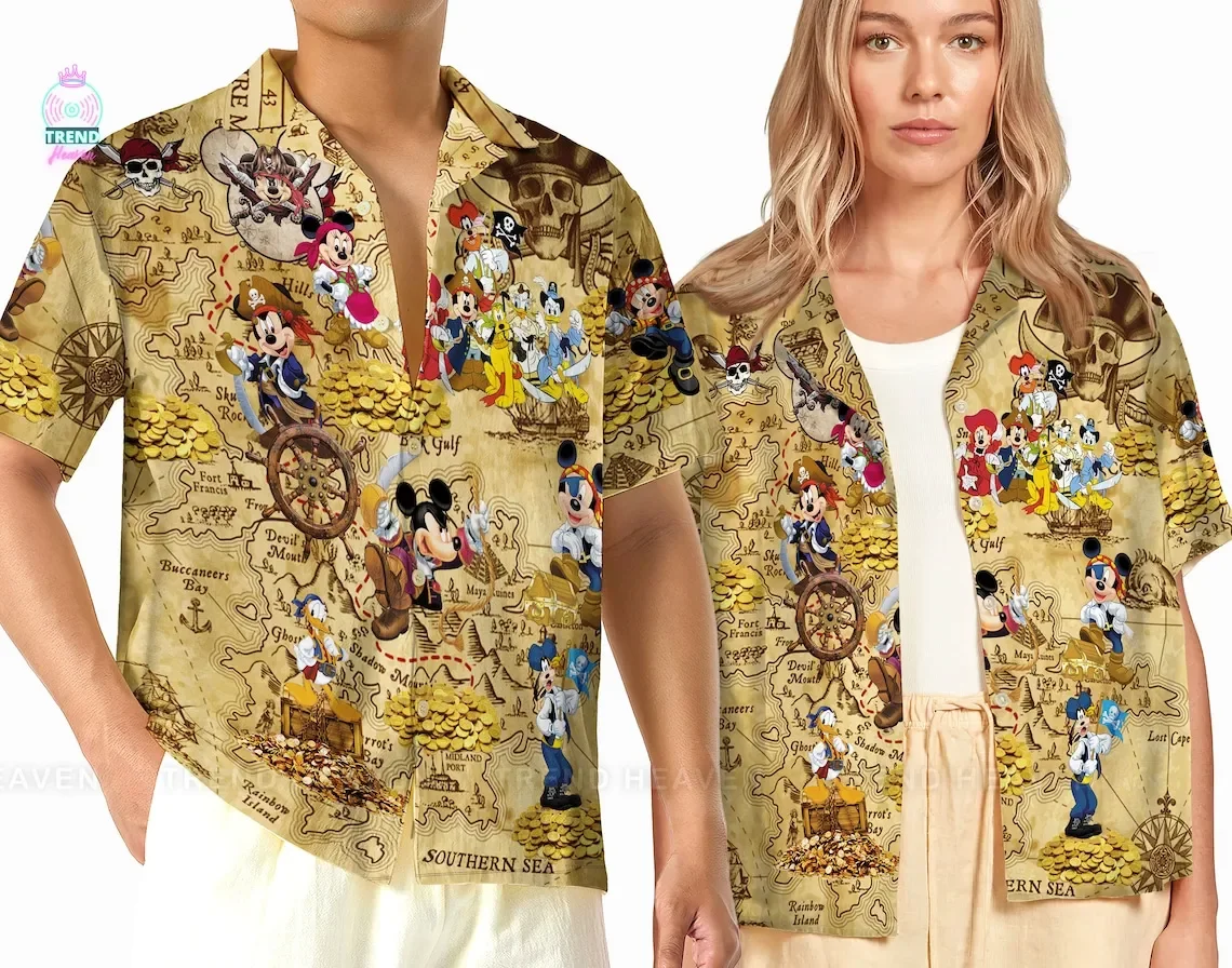 Camisa hawaiana de Piratas del Caribe de Disney, camisa de Mickey y amigos, camisa hawaiana de la vida del pirata de Disney, camisa divertida para vacaciones