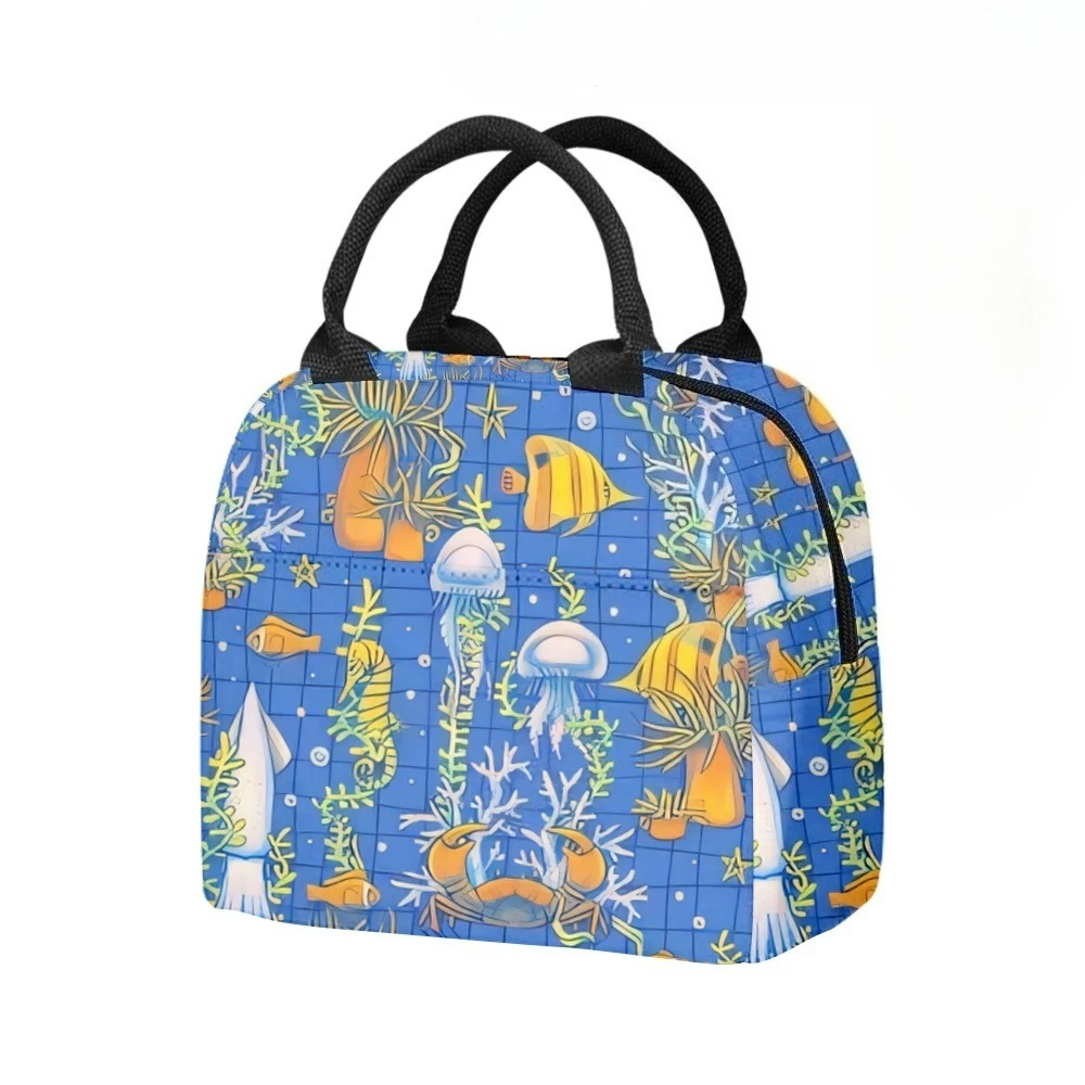 Ocean Fantasy ​Marine  Jellyfish Insulated Lunch Bag Side Pocket Waterproof Reusable Office Easy Clean for Work School Picnics