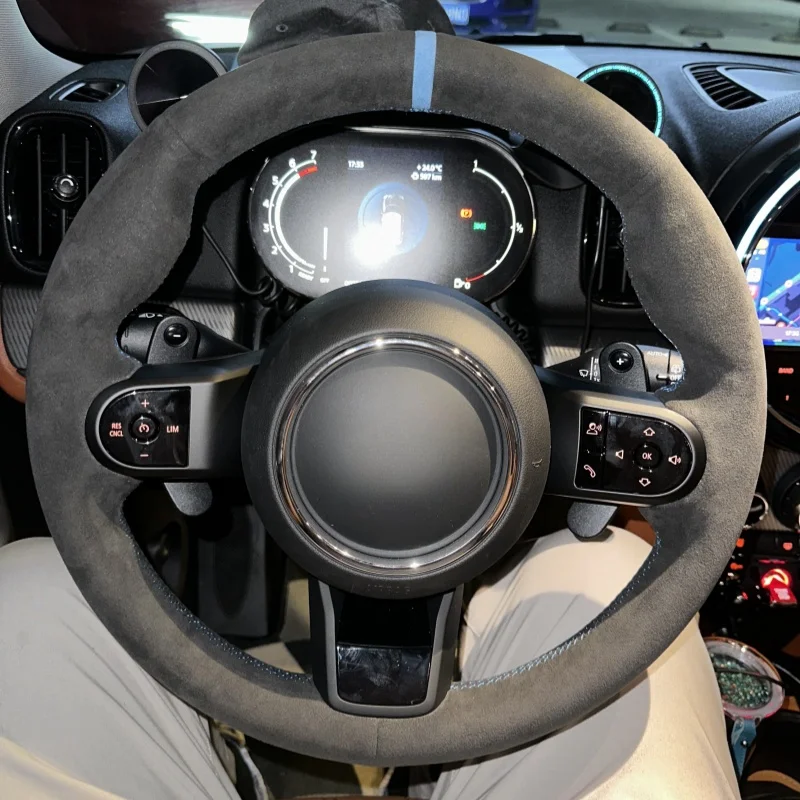 Braid Car Steering Wheel Cover Wrap Hand Sewing Anti-Slip Comfortable Suede Leather For Mini Clubman F54 F57 Cabrio F60 Electric