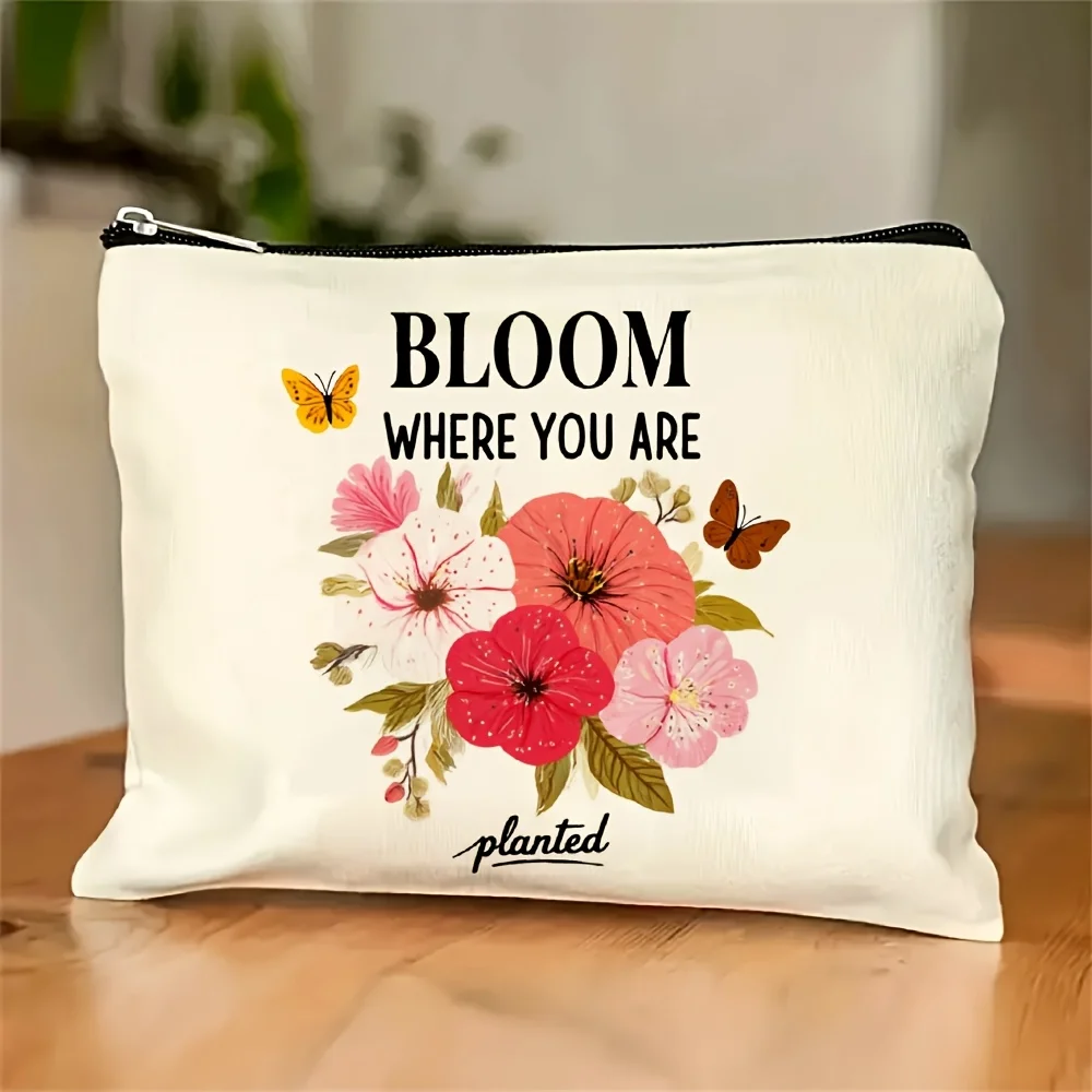 

A Floral Butterfly Design Makeup Bag- Multifunctional Zipper Pouch, Jewelry Storage Bag, Perfect Travel Zipper Small Storage Bag