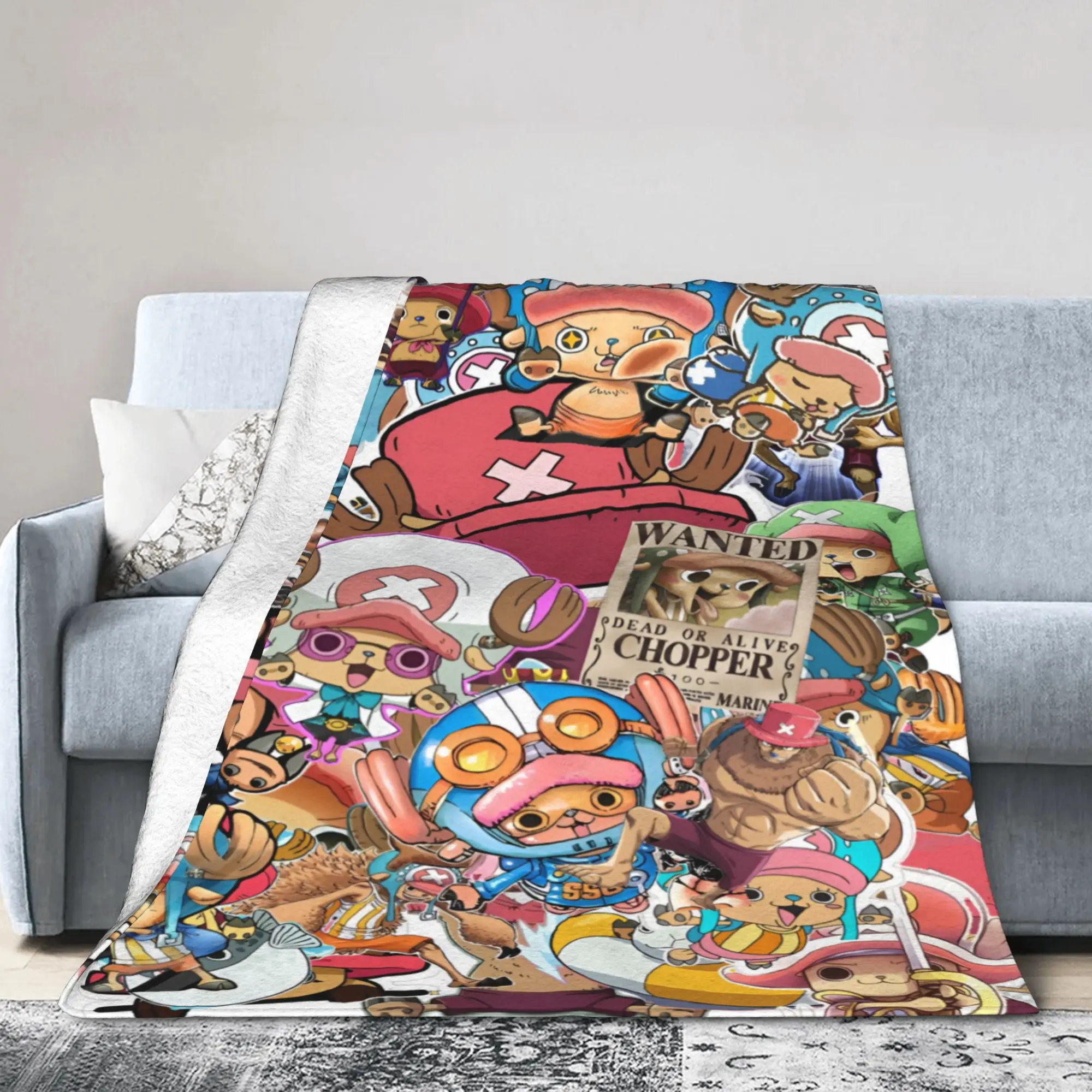 Custom Chopper Janpan Anime Blanket Warm Fleece Soft Flannel  Throw Blankets for Bed Sofa Home Spring