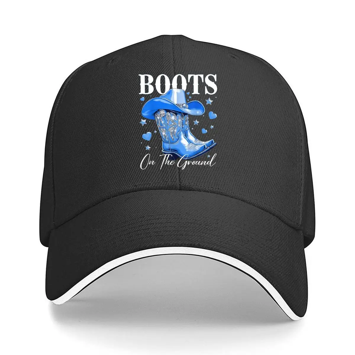 Blue Rhinestone Cowboy Boots Hearts Stars Sandwich Baseball Cap