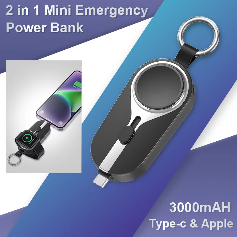 

Mini Portable Charger 3000mah Emergency Keychain Powerbank Mobile Phone OutdoorKey Chain Power Bank Wireless Charging for Iwatch