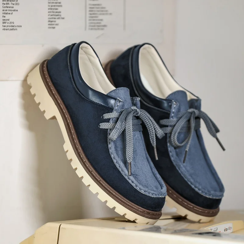 

Fashion Blue Men's Casual Shoes Comfy Suede Leather Shoes Man Walking Sneakers Lightweight Breathable Flats Men Driving Shoes