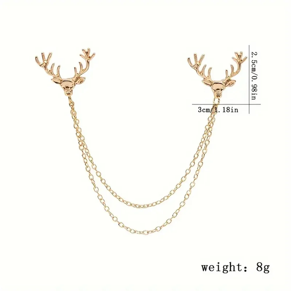 1pc Retro Deer Head Tassel Chain Brooch, Alloy Collar Pin For Men Christmas Gift Brooches Party Jewelry Accessories Gifts