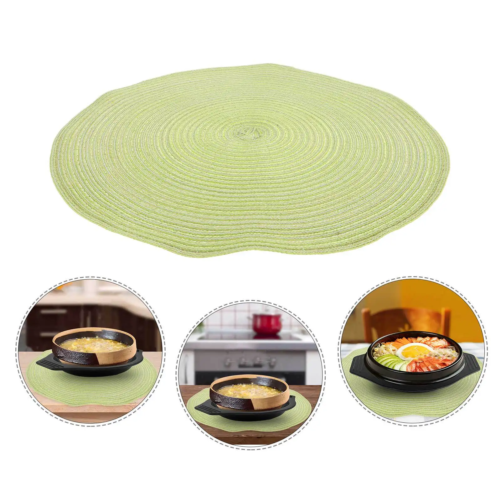 

Round Placemat Heat Insulation Mat For Dining Table Non-Skid Washable Trivet Plate Pad Woven Table Mat Sage