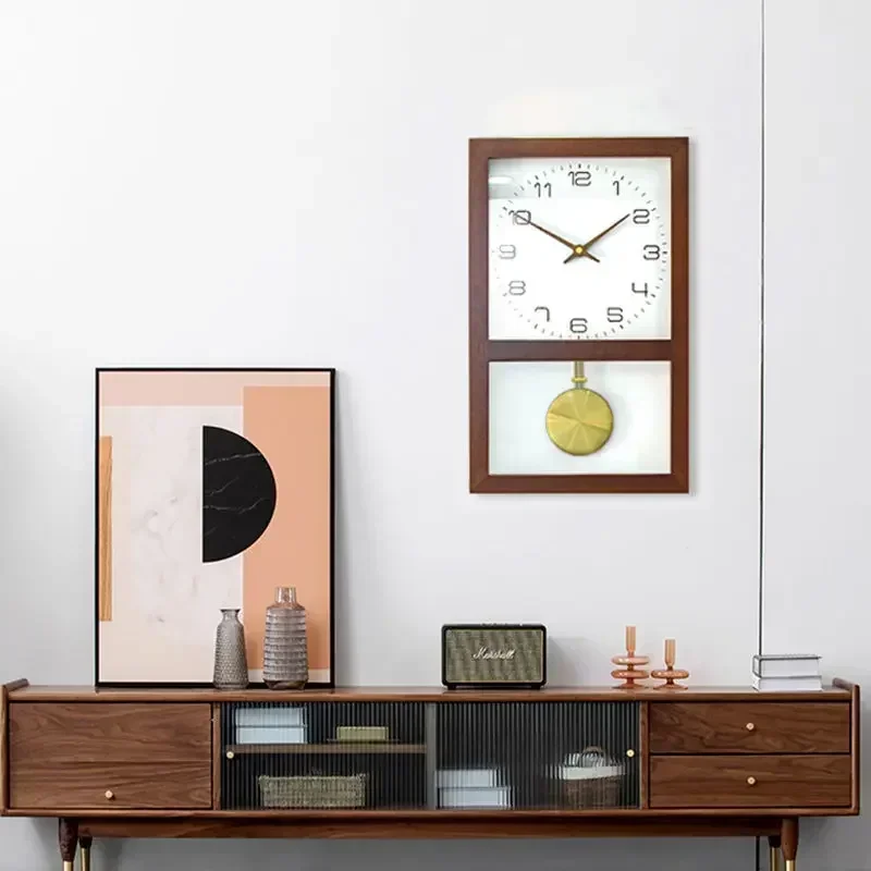 Japanese-style solid wood wall clock simple living room dining room home fashion mute clock modern clock hanging wall