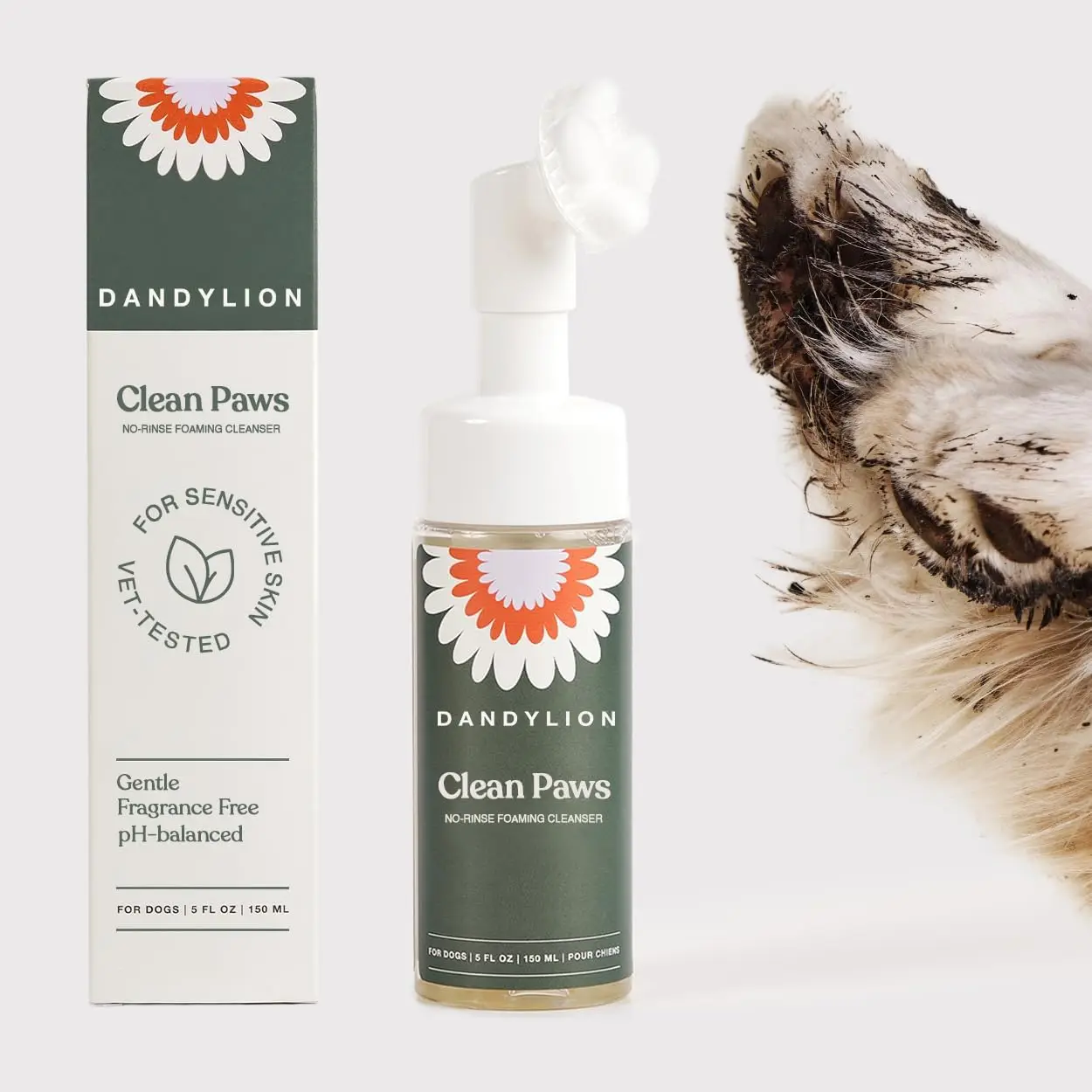 

No Rinse Paw Cleanser for Dogs Gentle Foam with Silicone Brush Safe for All Breeds