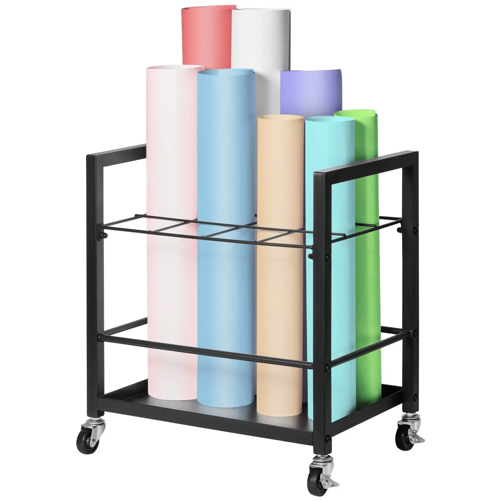 12-Slot Mobile Blueprint Rack 3.5x3.5 inch Strong 4mm Wire Frame Document Storage with Locking Casters