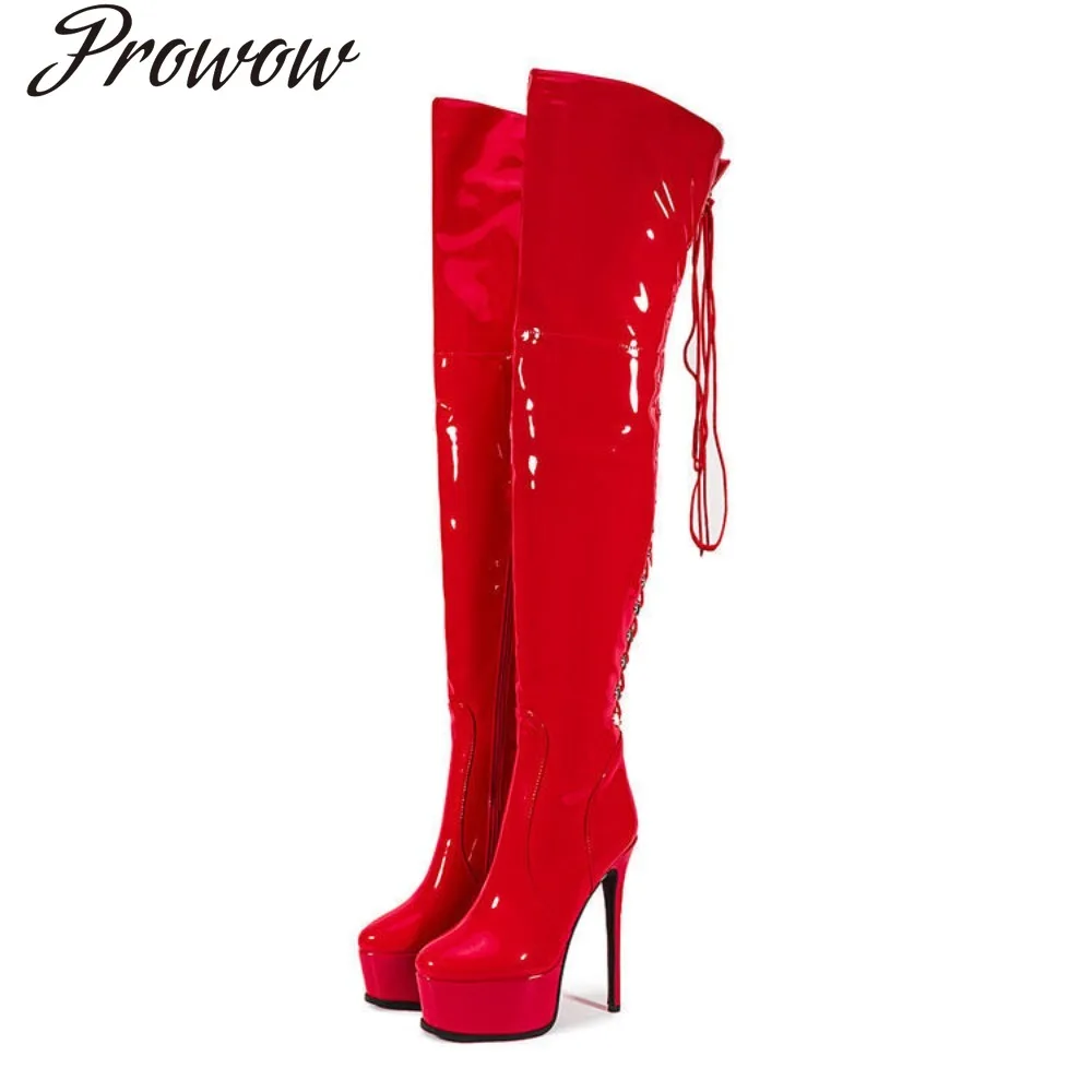 

Модные однотонные сапоги выше колена из лакированной кожи на платформе с круглым носком, женская обувь Zapatos Mujer