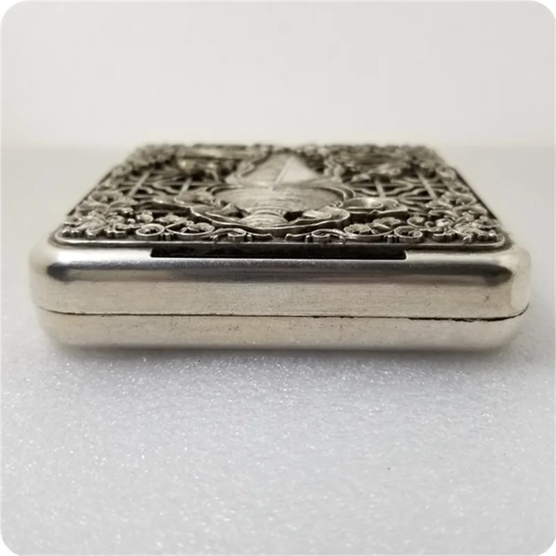 Handcrafted antique silver-plated square piece featuring plum blossoms orchids bamboo and chrysanthemums#39-6