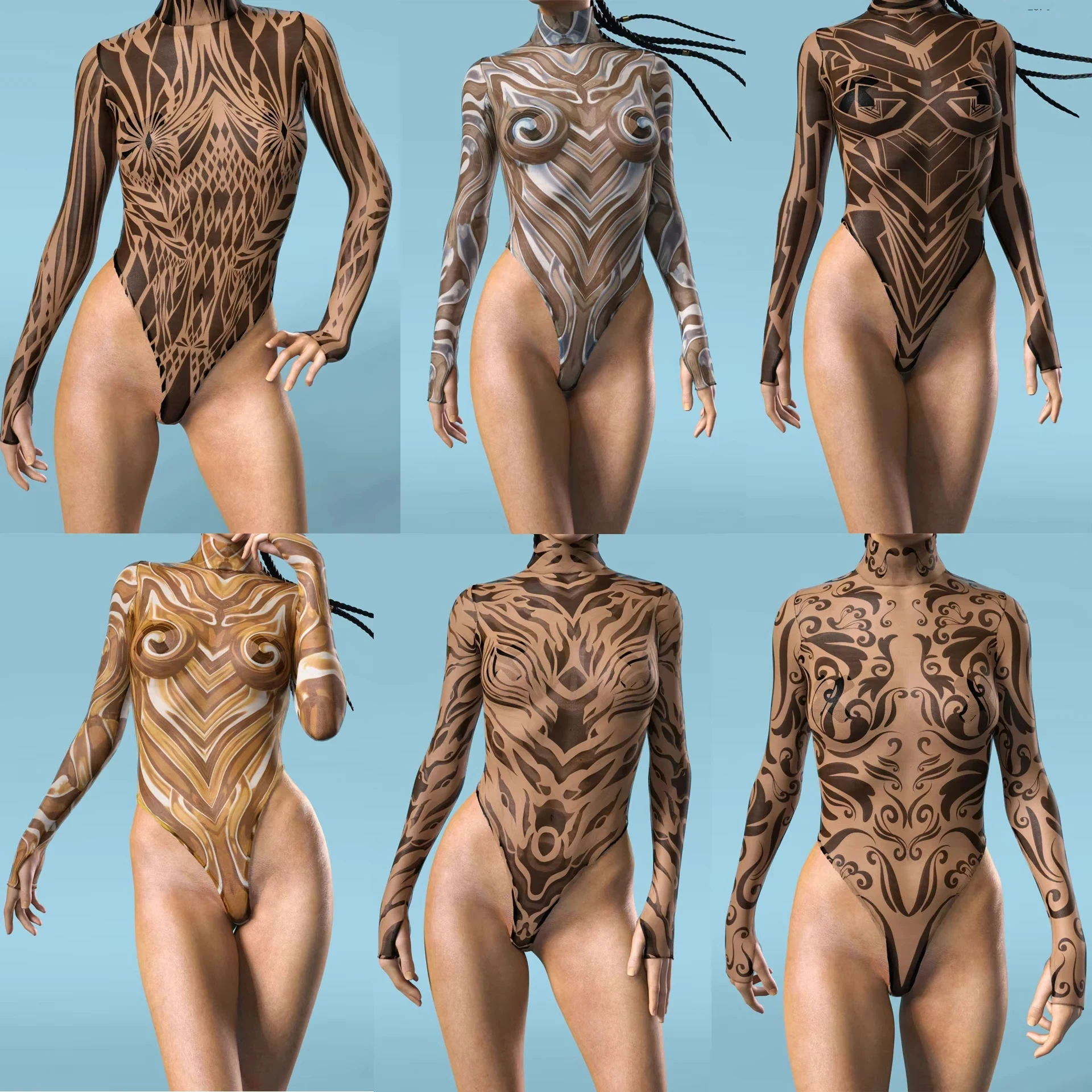 

OA High Fork Sexy Women Swimwear Punk Bodysuit Beach Wear Long Sleeve Swimsuit Bathing Suit Holiday Party Cosplay Costume