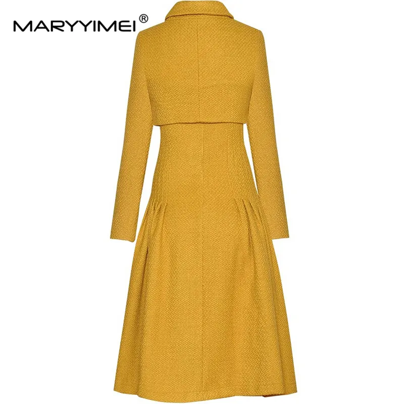 MARYYIMEI Autumn and Winter Women's Commuter Suit Turn-Down Collar Single-Breasted Coat Tops+Spaghetti Strap Skirt 2 piece set