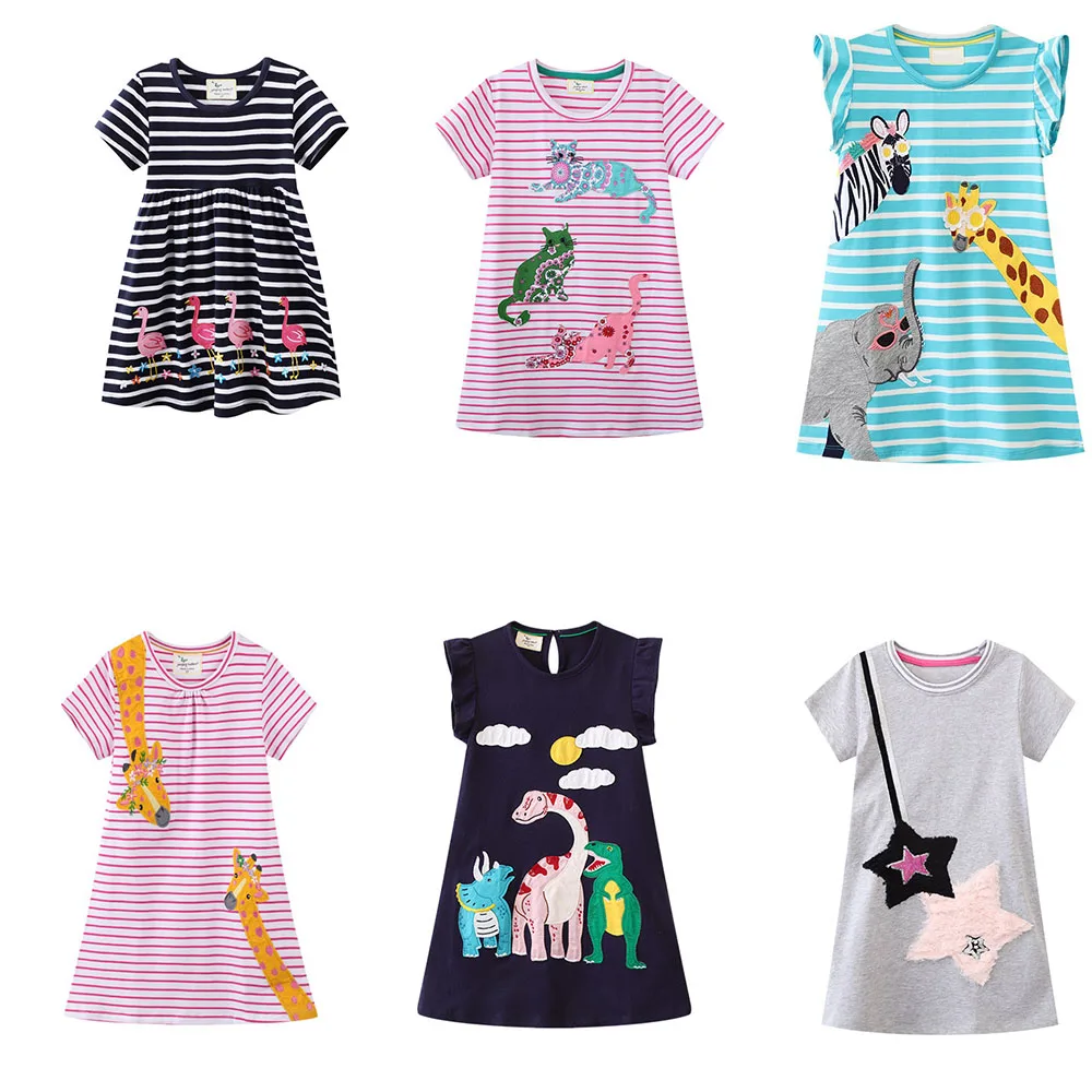 Jumping Meters 3-8T Summer Princess Girls Dresses Dinosaurs Print Hot Selling Baby Clothing Sleeveless Kids Costume Dresses