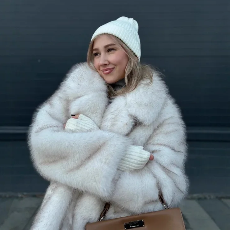 

Autumn and Winter Thick Dyed Pointed Fox Fur Coat Fluffy Plush Suit Collar Faux Fur Jacket