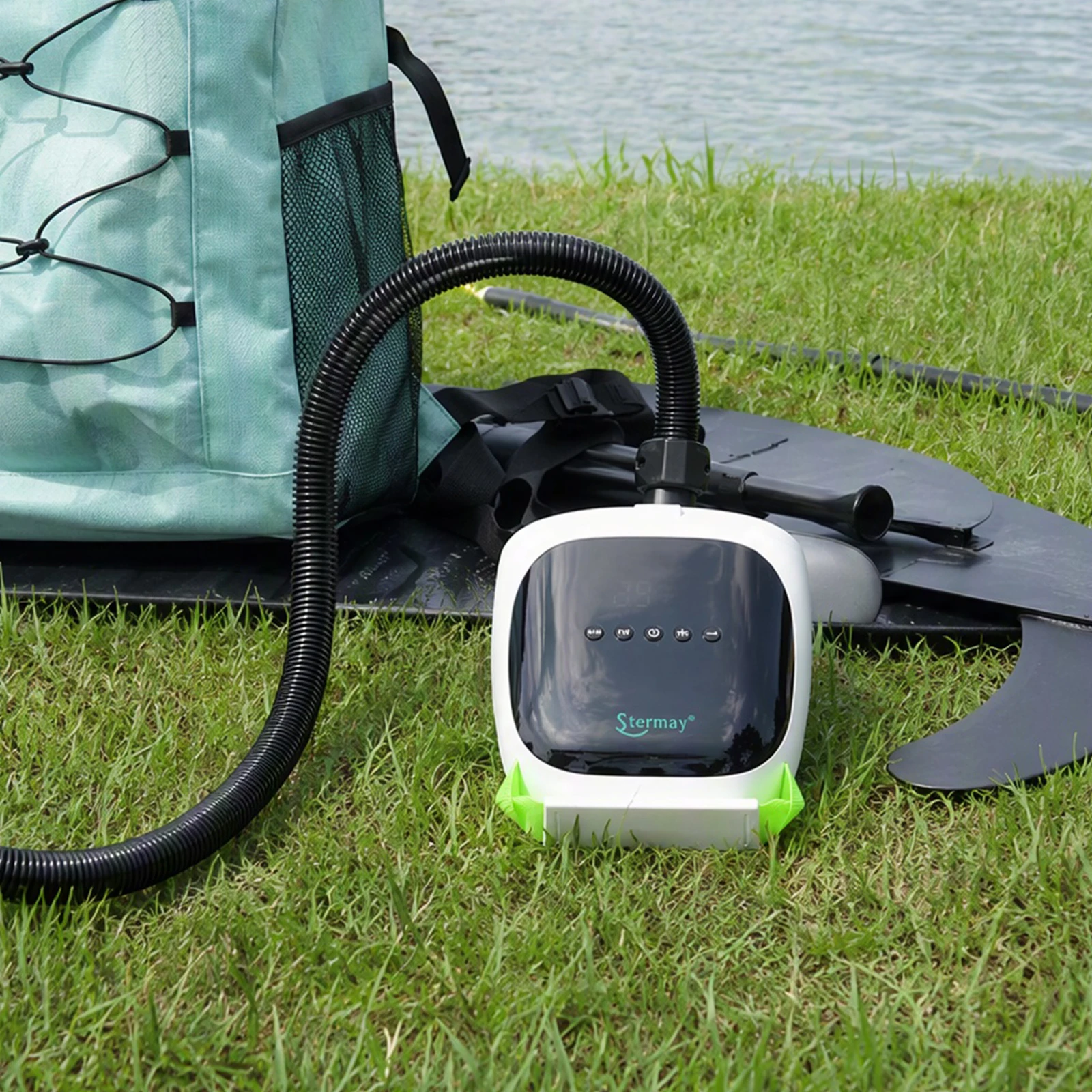 Electric Air Pump with 6 Nozzles Air Mattress Pump Dual Stage Inflation Auto-Off for Inflatable Paddle Boards Boats Mattress
