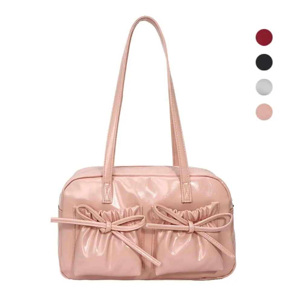 

New PU Leather Shoulder Bag Bowknot Solid Color Underarm Bag Large Capacity Portable Handbag for Women