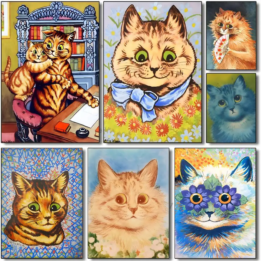 Louis Wain Illustration Exhibition Poster Self-adhesive Art Room Entrance Restaurant Wall Decor Art Painting