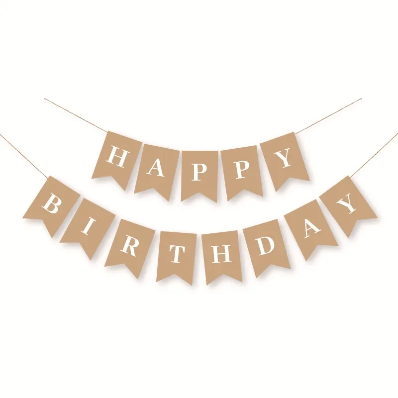 Vintage Kraft Paper Happy Birthday Banner, Swallowtail Flag Bunting Garland, Children First Birthday Party Background Wall Decor - view 5