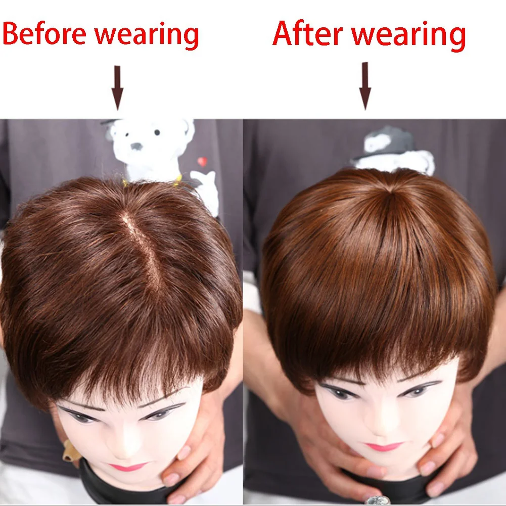 DHIPP-شعر مستعار بشري مع الانفجارات يزيد من كمية الشعر على الجزء العلوي من الرأس لتغطية قطعة الشعر الأبيض