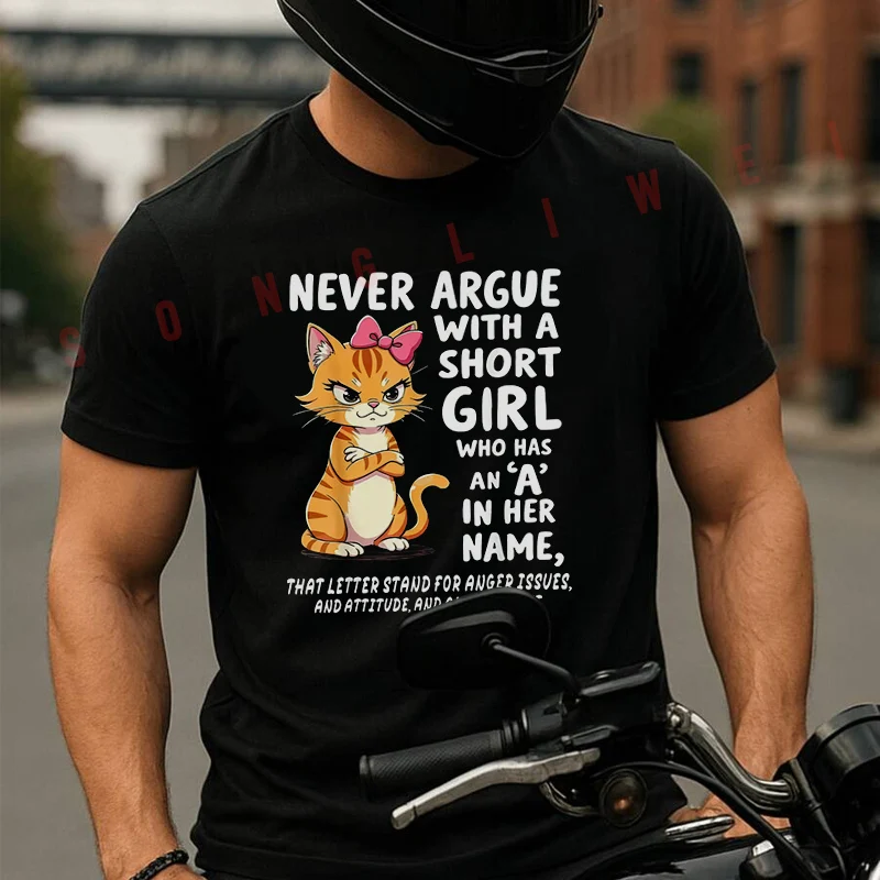 

Cute Cat Pattern With Interesting Text Moto T-Shirt Fashion Men And Women Aesthetic High Quality Cotton Tees