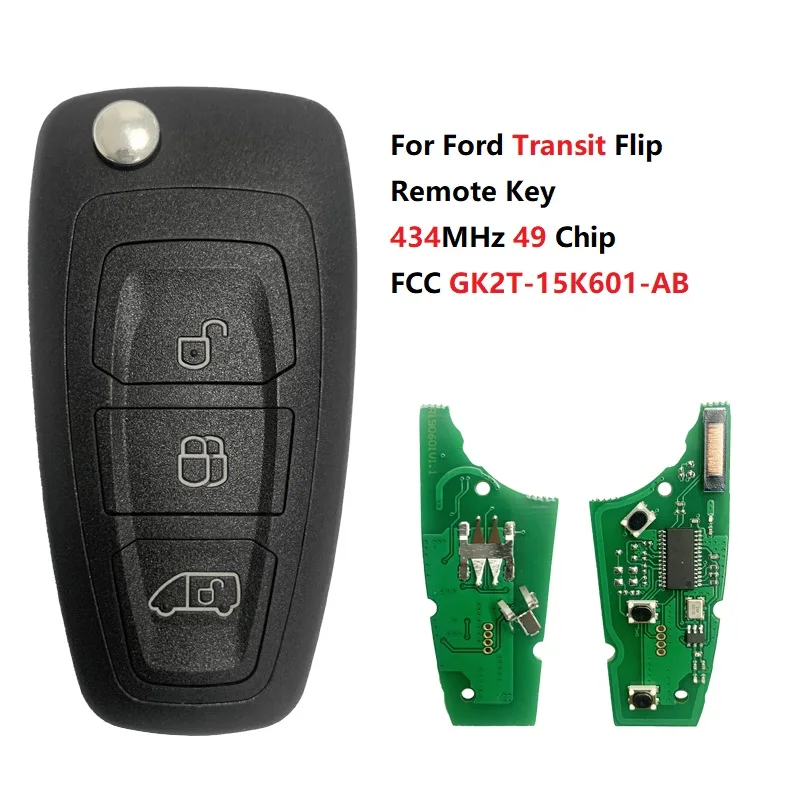 

CN018097 FCCID GK2T-15K601-AB для Ford Transit 2015 + откидной дистанционный ключ 49 Chip 3 Button 434MHz HITAG Pro