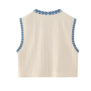 Zevity-Casaco-Frauenhandloser Blumensticke von kurzer Weste, lässige Frau, Weste, nationale Stil, Position, CT4110 6 Hauptverkäufe Zevity Casacos - №2