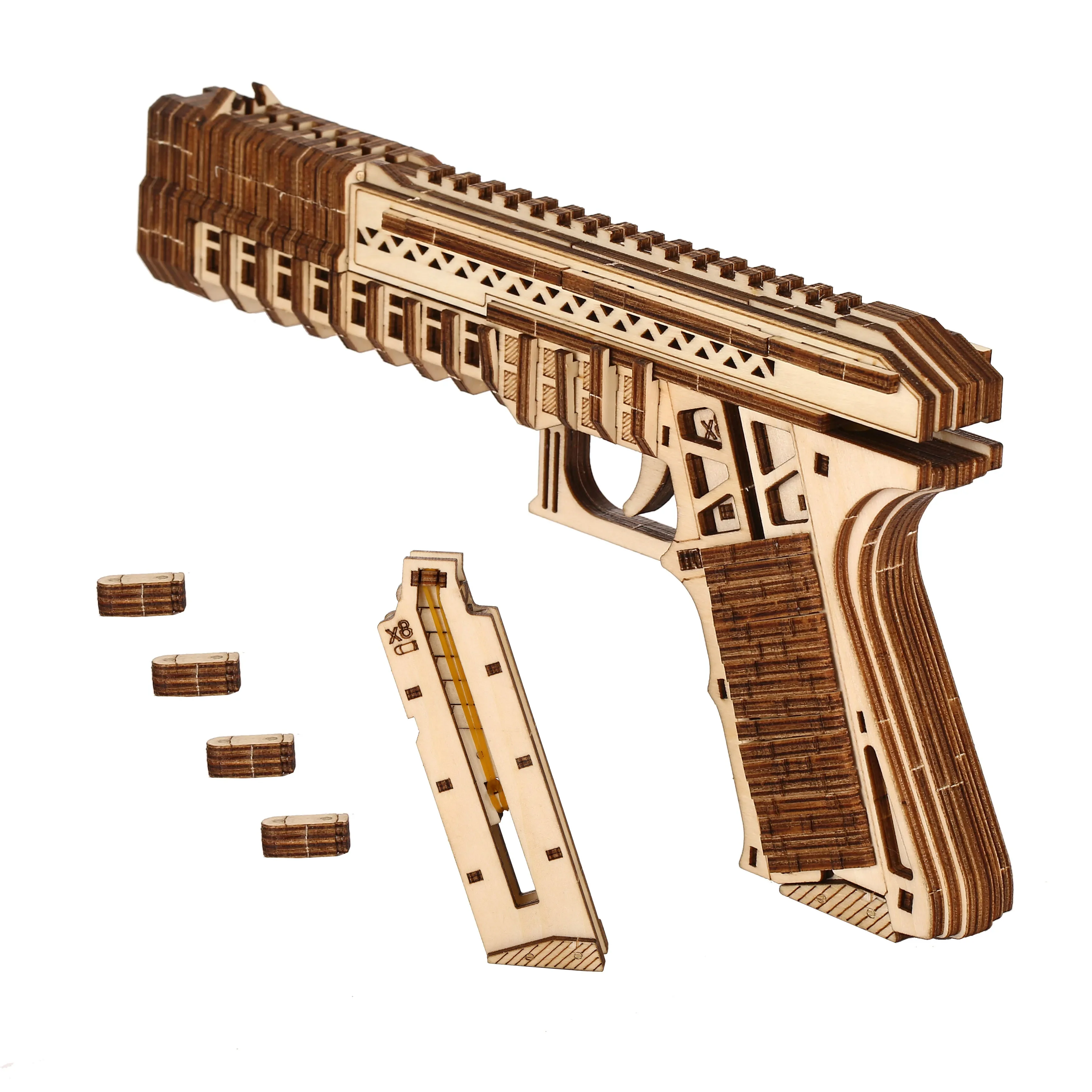 Pistole 3D Holzpuzzle, Maßstabsgetreues Modell, DIY-Modellbausatz, handgefertigtes Geschenk, Heimdekoration, mechanischer Modellbausatz, Bauspielzeug